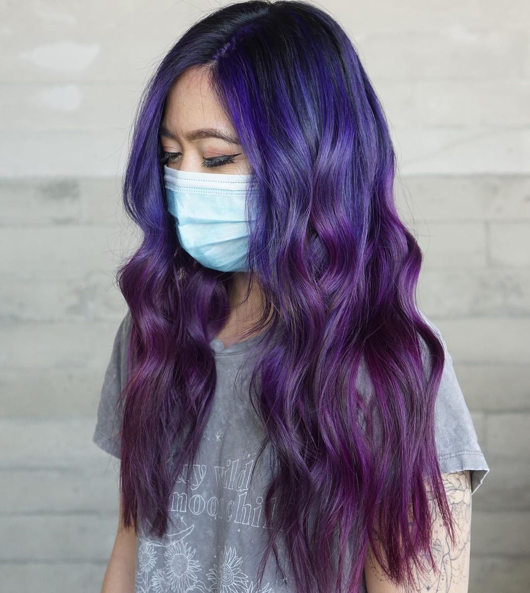 Cool Toned Blue to Purple Balayage on Dark Hair