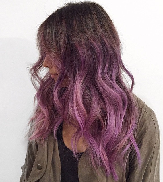 light brown hair with lavender highlights