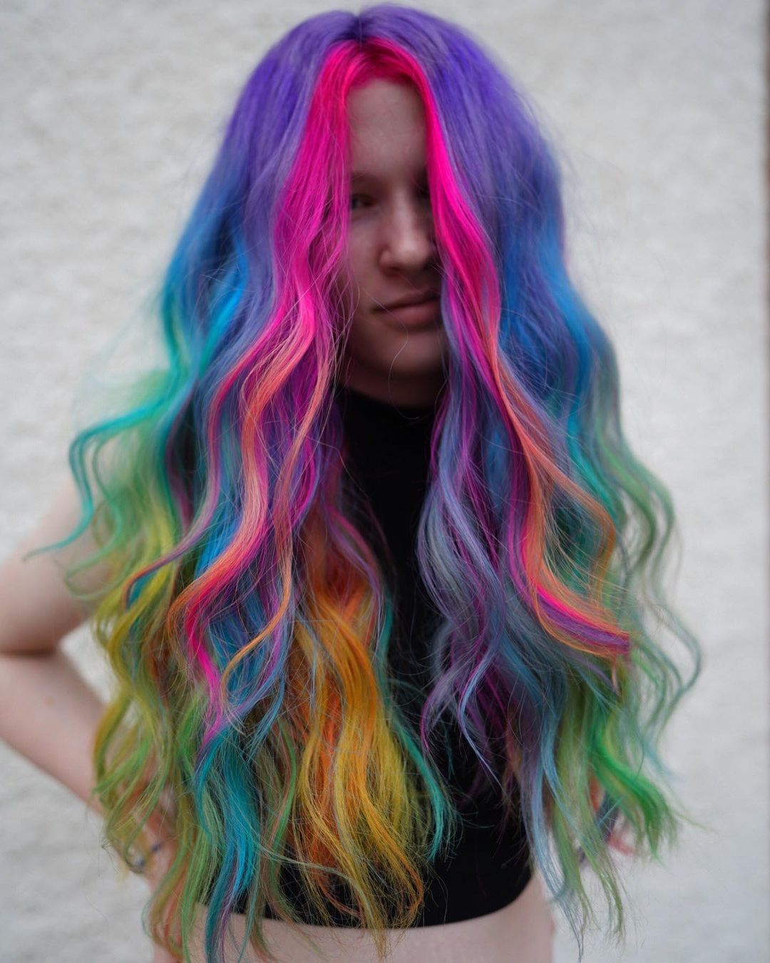 Rainbow Hair with Pink Money Pieces