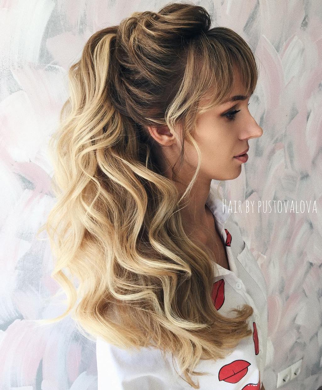 Curly Long Ponytail With Bangs