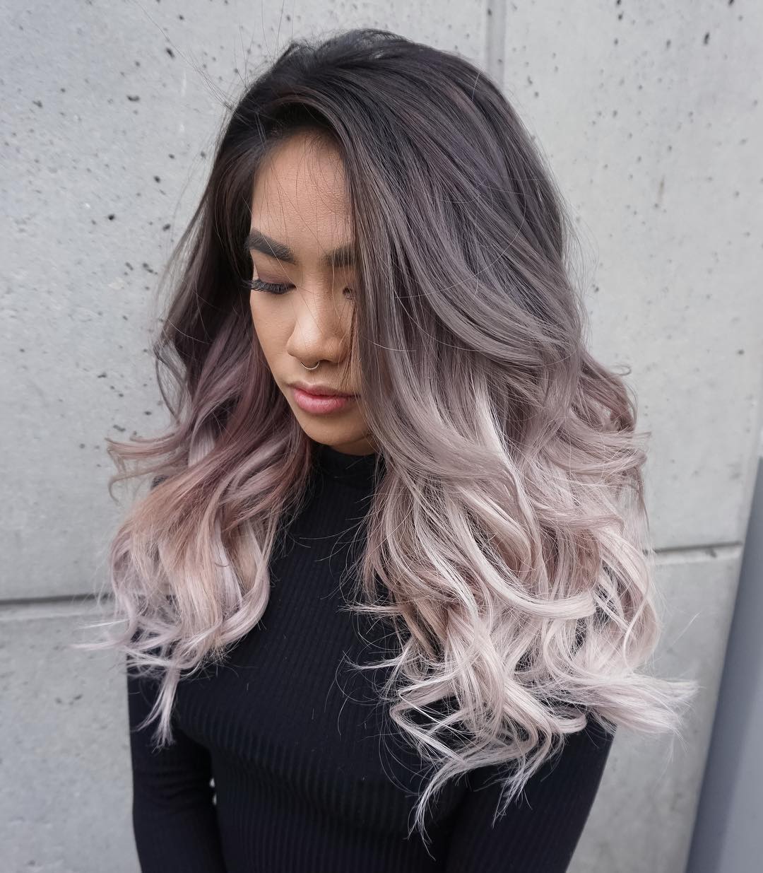 Black to Ash Blonde Ombre Hair