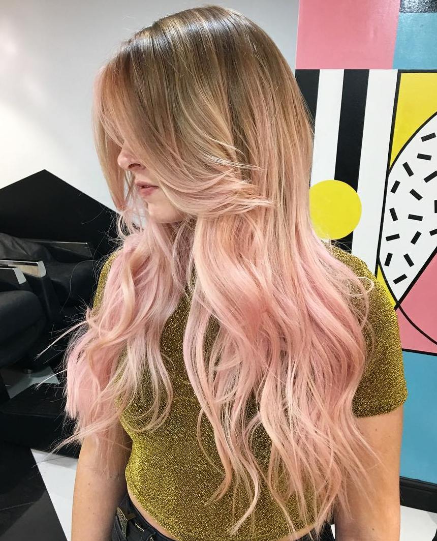 long bronde to pastel pink ombre hair