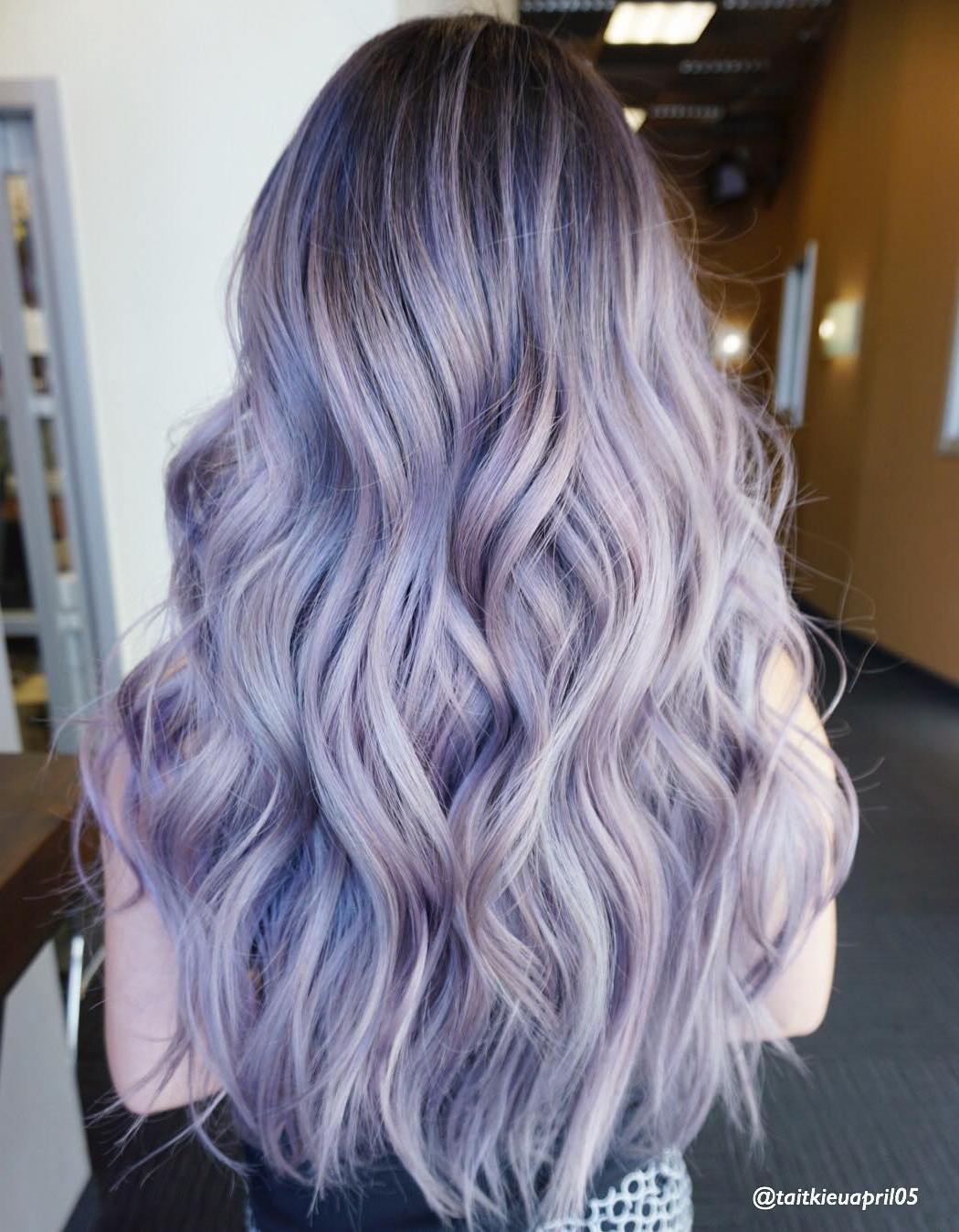 Long Pastel Purple Hair With Dark Roots