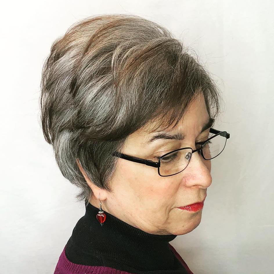 Gray Pixie For A 50-Year-Old Woman With Glasses