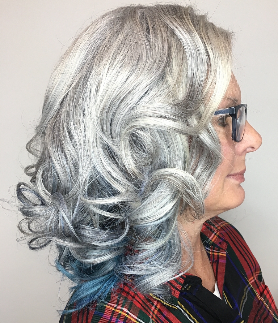 Grey Curls With Blue Underlayer