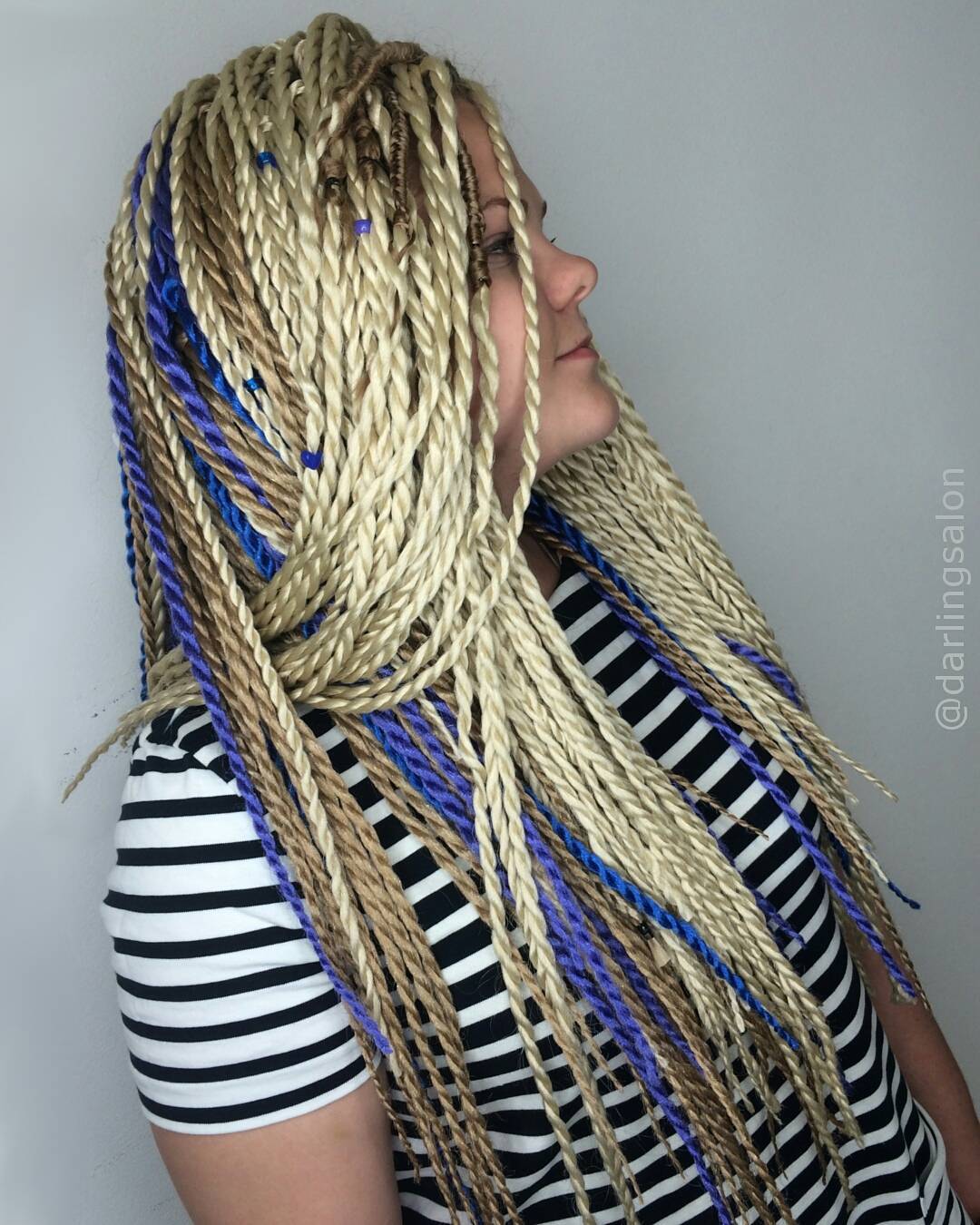Blonde Twists With Blue Highlights