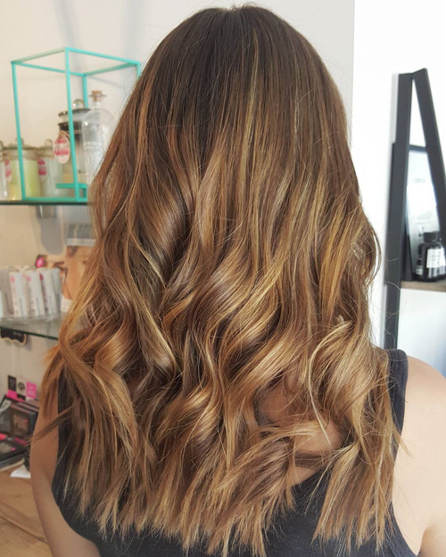 Dark Brown Hair With Caramel Ombre Highlights