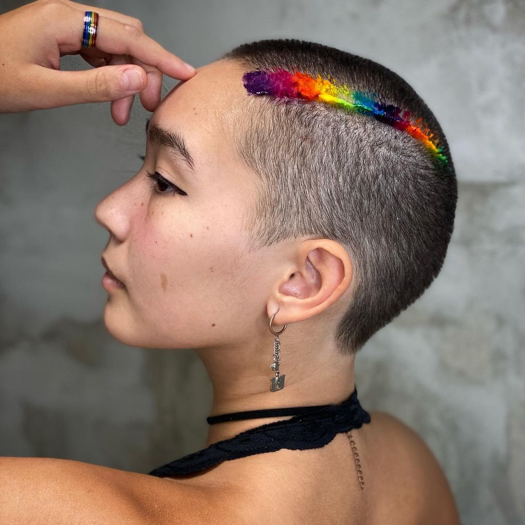 Buzz Cut with a Streak of Pride Colors