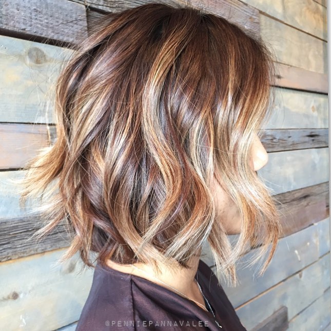 Tousled Brown Bob With Caramel Highlights