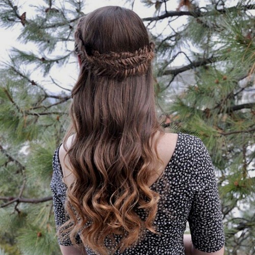 half updo with fishtail crown braid