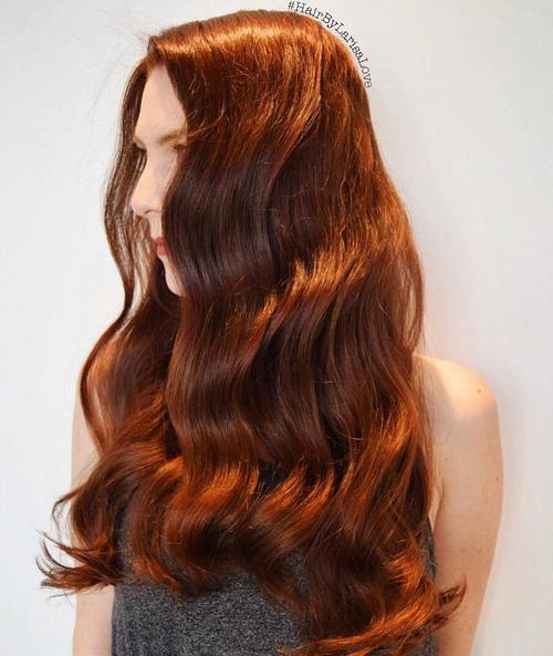 Long Red Wavy Hairstyle for Thick Hair