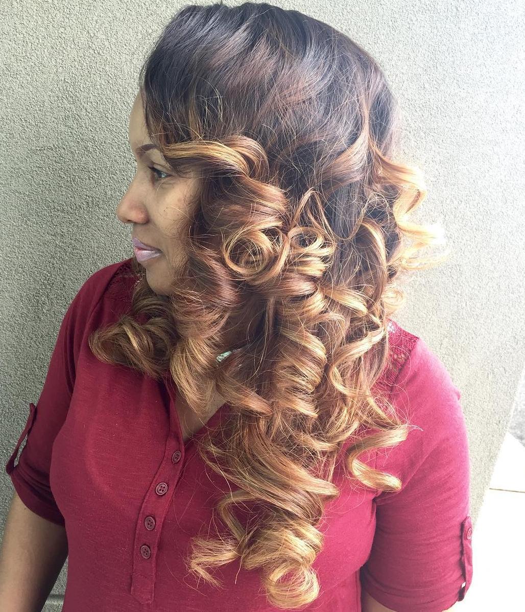 Curly Sew In Hairstyle With Ombre