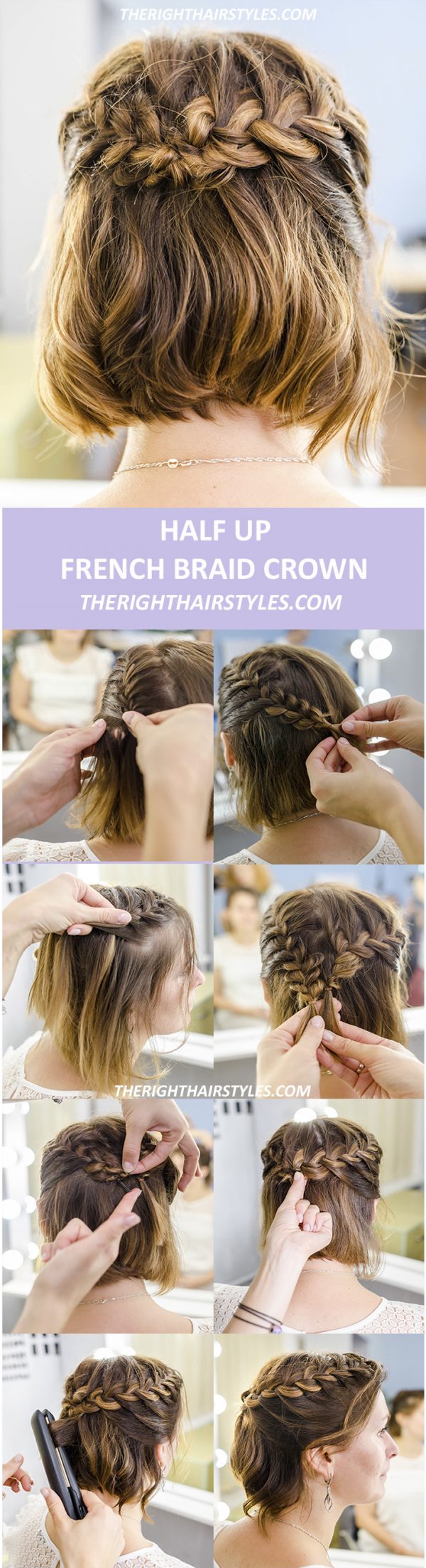 Half Up French Braid Crown For Short Hair