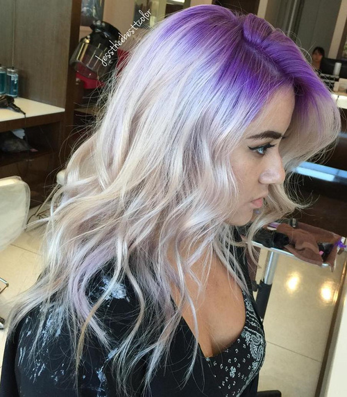 ash blonde hair with purple roots