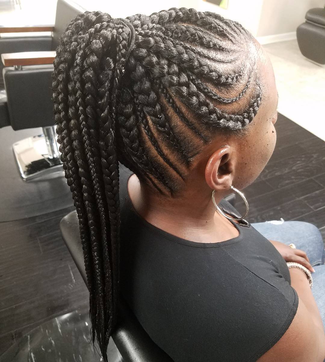 Thin And Thick Cornrows In A Ponytail