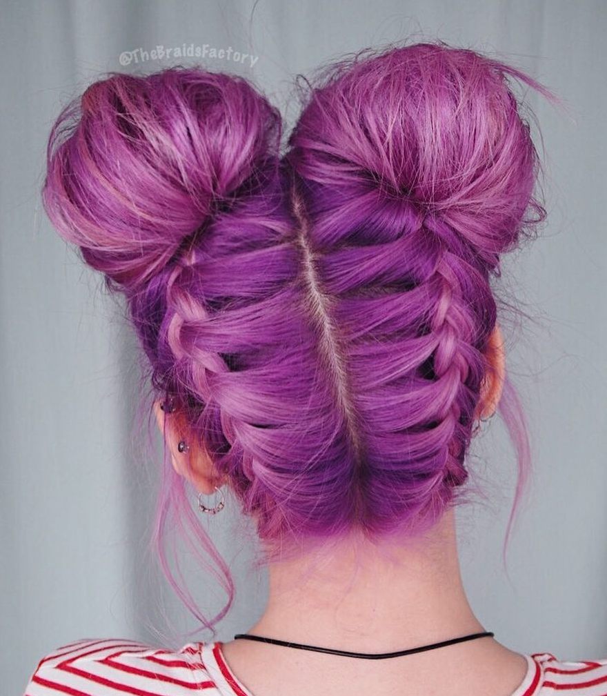 Pigtail Buns With Upside Down Braids