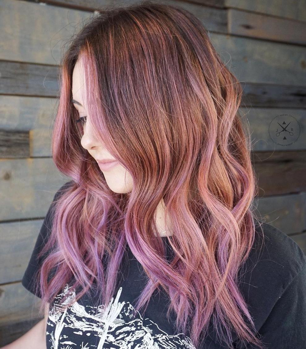 brown hair with subtle pink highlights