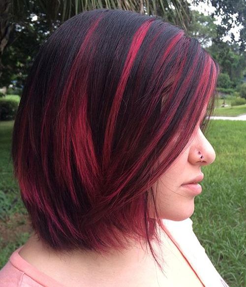 black hair with pink highlights