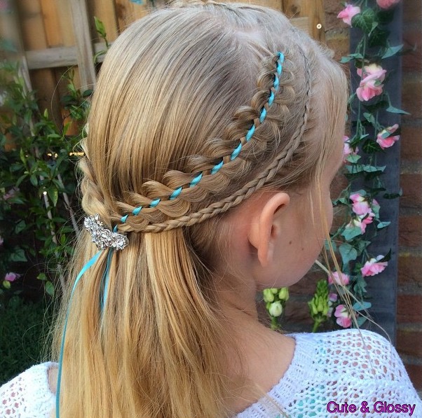 Half Up Hairstyle With Ribbon Braids