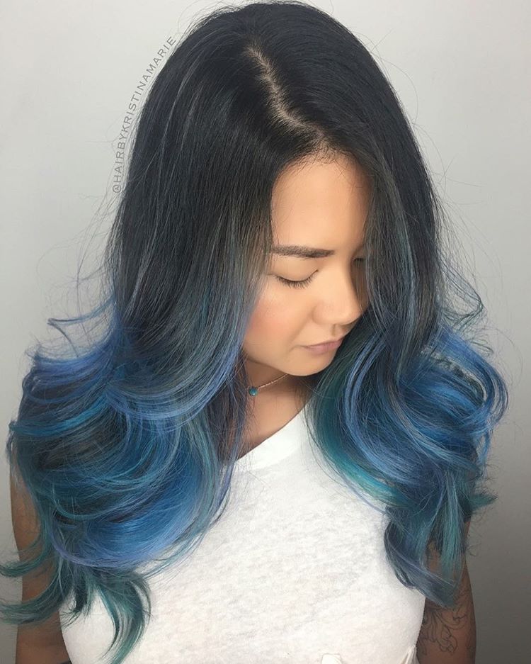 Teal And Blue Balayage For Black Hair