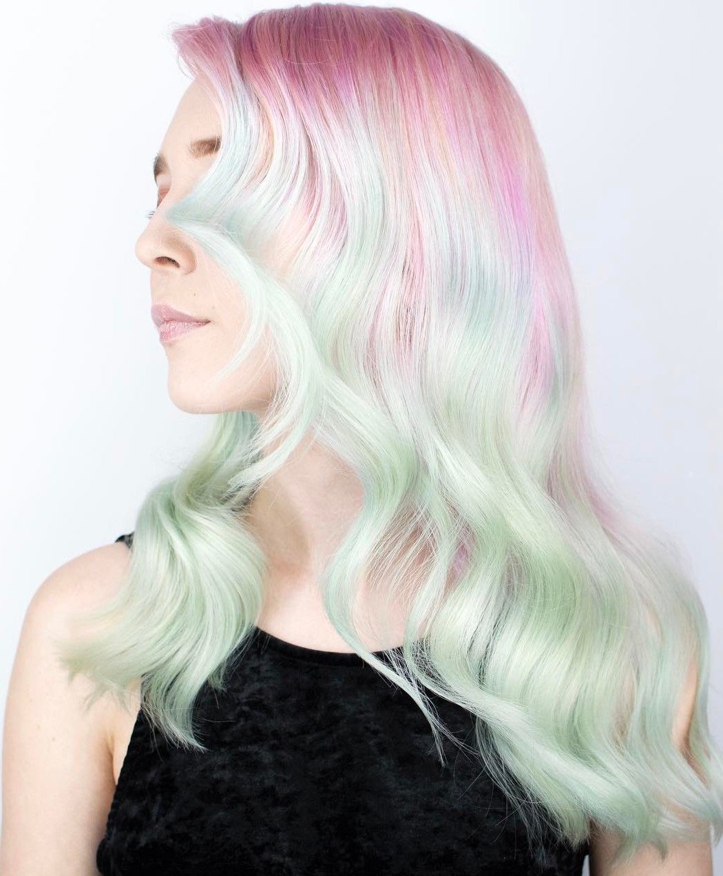 Light Pastel Pink To Teal Ombre Hair