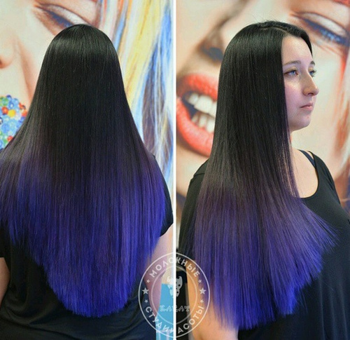 black to blue ombre for long hair