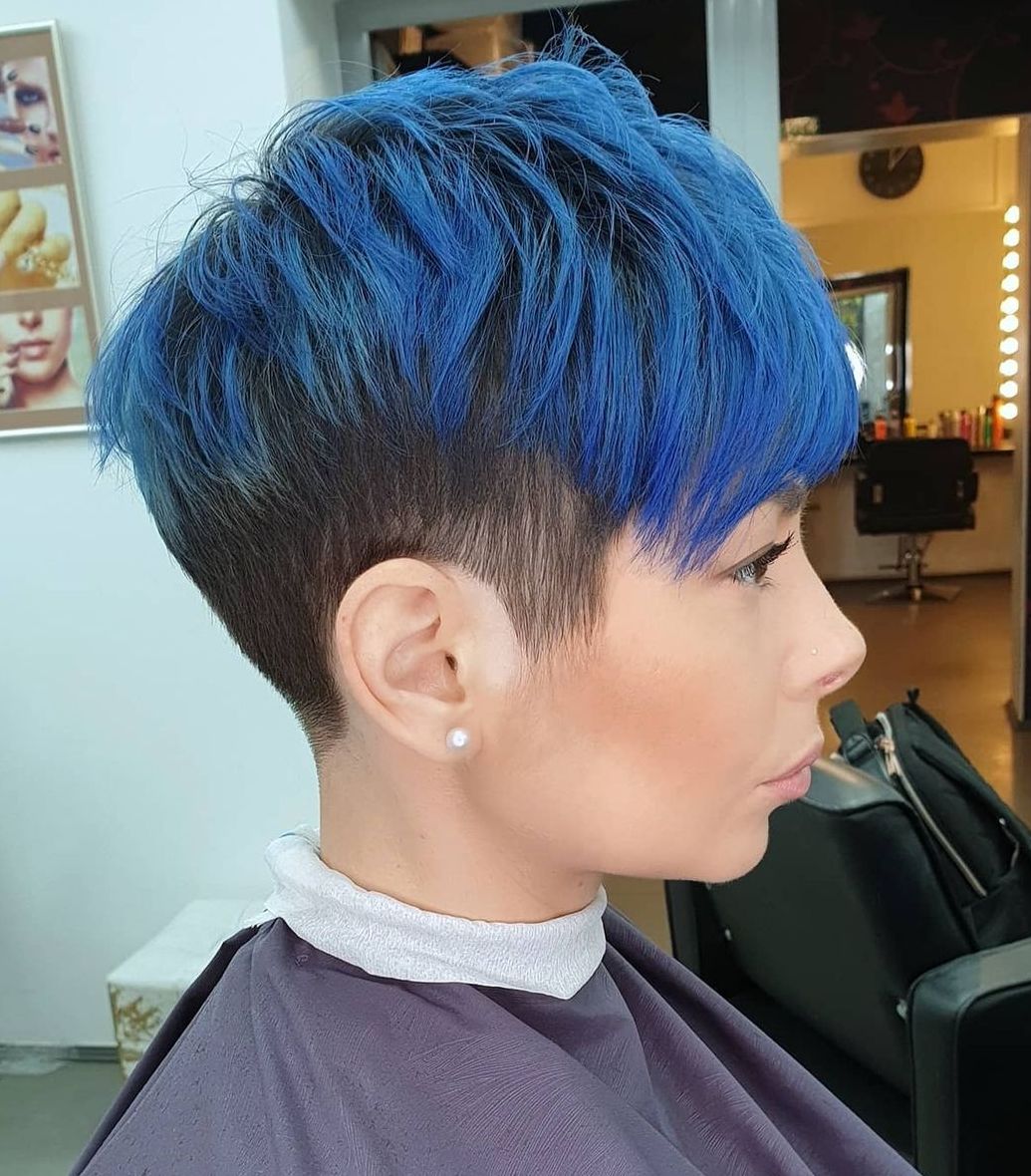 Bright Blue Highlights on Short Dark Hair