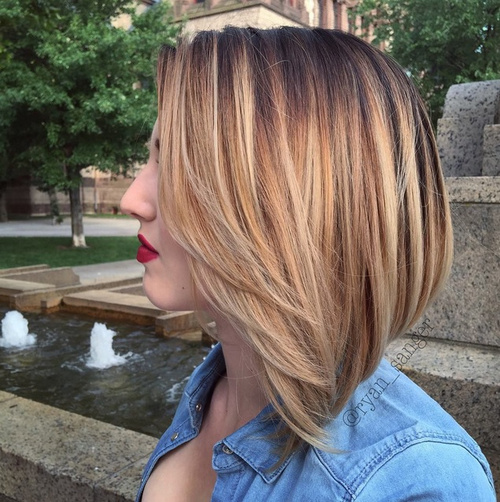 brown blonde bob with ombre highlights