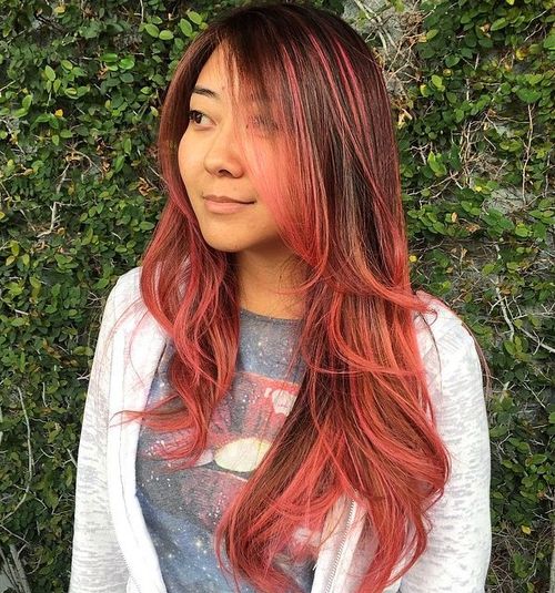 brown hair with pink ombre highlights