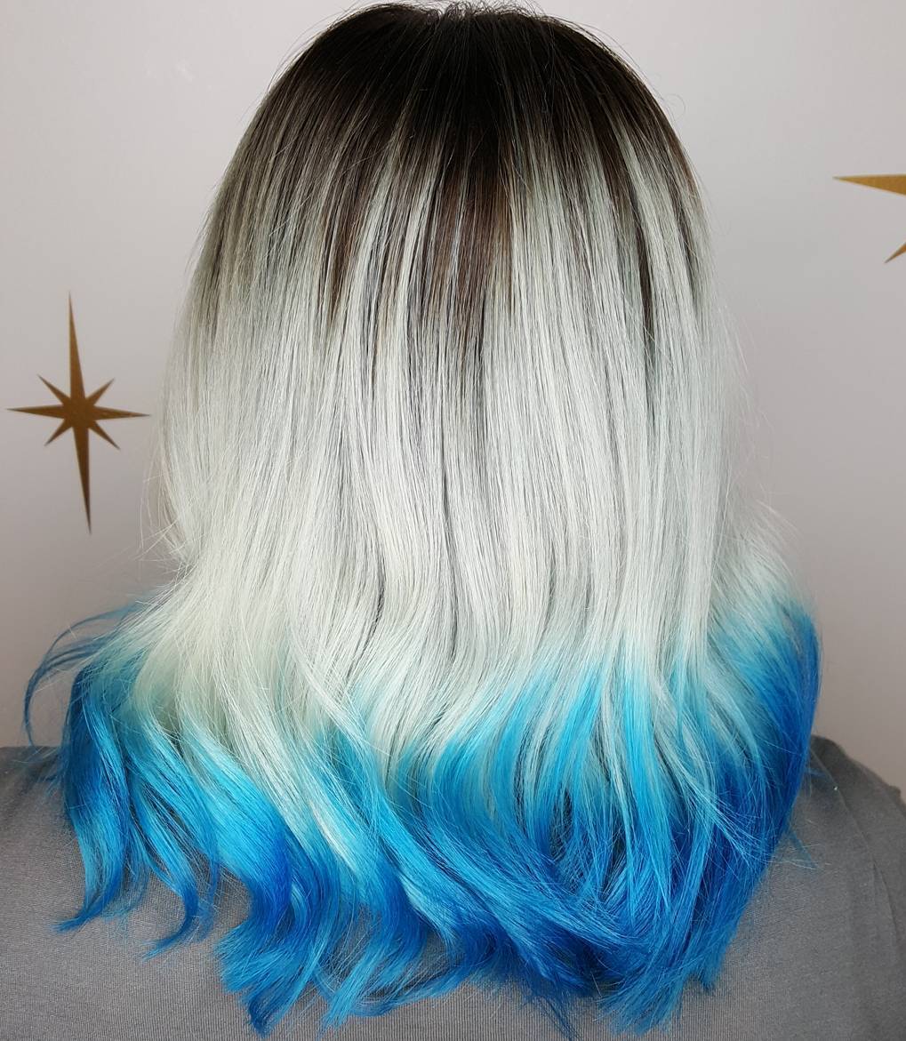 Ash Blonde Hair With Blue Dip Dye