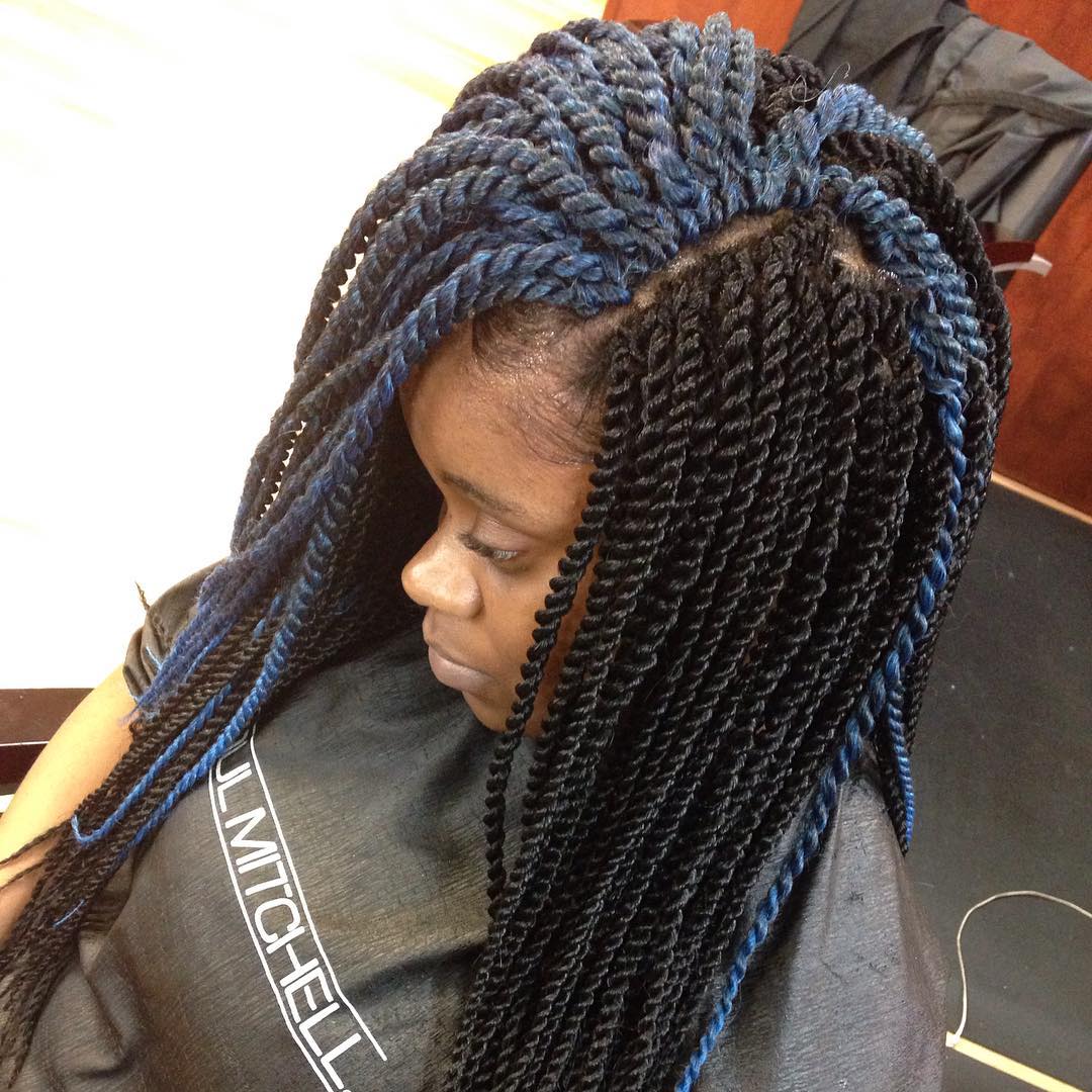 Black Twists With Blue Highlights