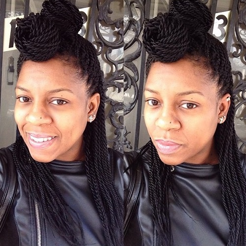 two buns half updo for Senegalese twists