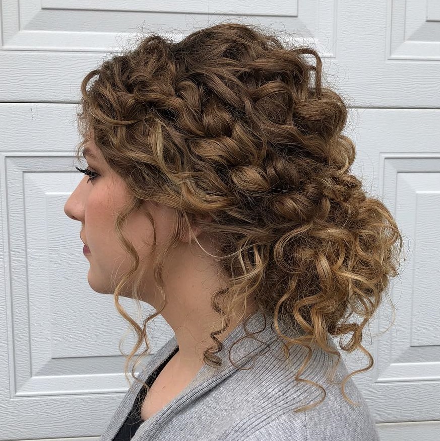 Low Updo With Braids For Curly Hair