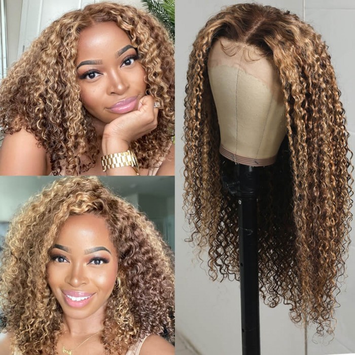 Nadula Brown Highlight/Honey Blonde Highlight Curly Lace Front Wig
