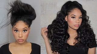 Quick Curly Half Up Half Down Hairstyle W/ U-Part Wig