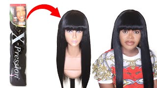 Diy Straight Crochet Wig With Bangs Using Expression Braid Extention - No Closure Wig