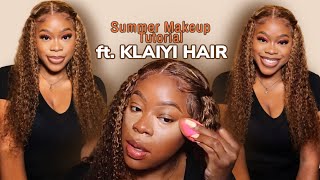 Summer 2021 Makeup | Curly Highlight Honey Blonde Wig Install Ft. Klaiyi Hair