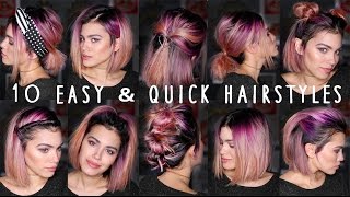 10 Easy And Quick Hairstyles For Short Hair | Heatless + Braidless