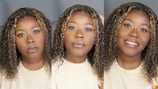 Honey Blonde Highlight Lace Front Curly Human Hair Wig | Ft. Unice Hair