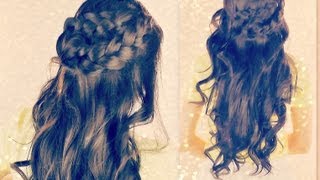 ★Cute Curly Hairstyles | Braided Half- Up Updos For School With Curls | Medium Long Hair Tutorial|