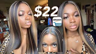 $20 Amazon Fake Scalp Synthetic Wig With Highlights | Aisi Queen Hair
