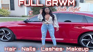 Full Grwm: Date Night | 5X5 Closure Wig Install Ft. Wiggins Hair + Press On Nails + Lashes + Makeup