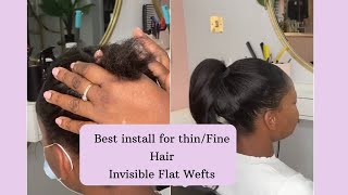 Thin Hair Flawless Install. Invisible Flat Wefts On Short Thin Hair