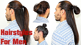 Hairstyles For Men With Long Hair Super Quick & Easy Half Up/Down Man Bun Topknot Tutorial