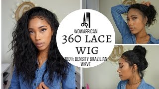 360 Lace Frontal Wig 180% Density Natural Wave Brazilian Virgin Hair [Tlw03]