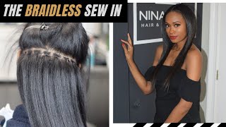 Braidless Sew-In (Micro Link) Installation | Before & After | Natural Straight (No Relaxer)