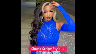 Skunk Stripe Wig With Honey Blonde Highlights Body Wave Human Hair Lace Frontal Wig