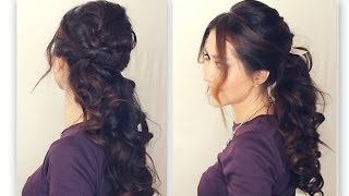 ★ Easy Half-Up Half-Down Hairstyle Tutorial | Fancy Prom Curly Ponytail |  Medium Long Hair Peinados