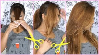 How To Cut Your Hair At Home! Side Swept Bangs Hair Cutting Tutorial