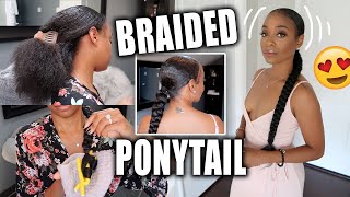 Easy Waist-Length Braided Ponytail On Natural Hair!  (No Knot, No Glue)